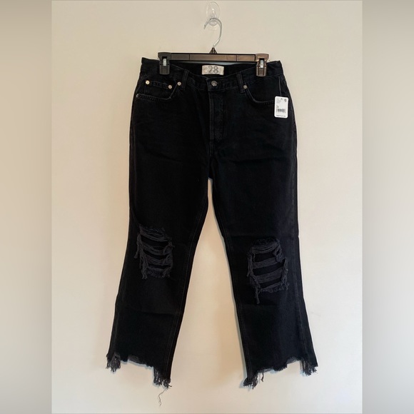 Free People NWT We The Free Maggie Mid-Rise Straight-Leg Jeans Washed Black - Picture 3 of 4